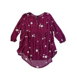 Torrid Women's Floral Size 1 Babydoll Top Flowy V Neck Stretch Boho‎ Tie